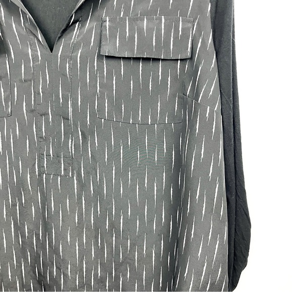 Kensie Black & White Long Sleeve Blouse, Sheer Front & Cotton-Style Back - Picture 2 of 7